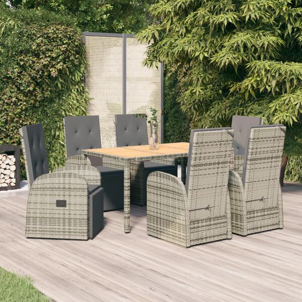 vidaXL Ensemble &agrave; manger de jardin et coussins 7 pcs gris rotin