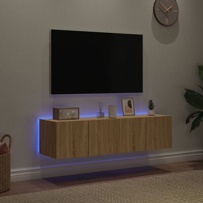 vidaXL Meubles TV muraux lumières LED 2 pcs chêne sonoma 60x35x31 cm