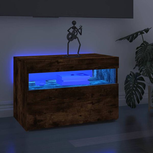 vidaXL Meuble TV avec lumi&egrave;res LED Ch&ecirc;ne fum&eacute; 60x35x40 cm