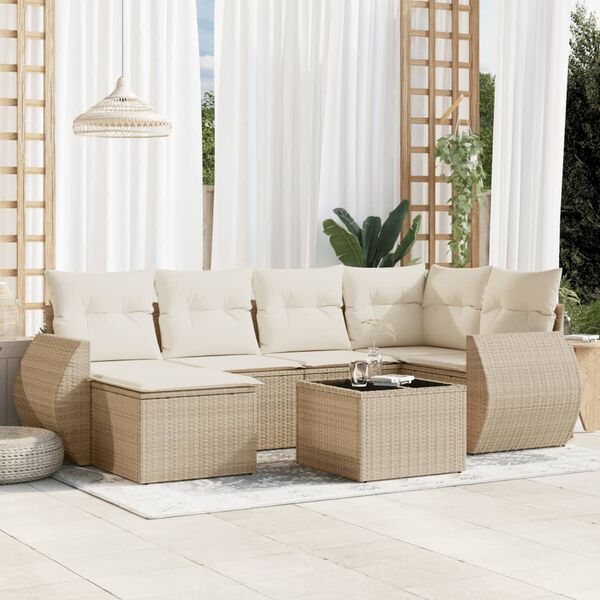 vidaXL Salon de jardin avec coussins 7 pcs beige résine tressée