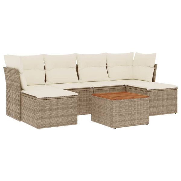 vidaXL Salon de jardin avec coussins 7 pcs beige r&eacute;sine tress&eacute;e
