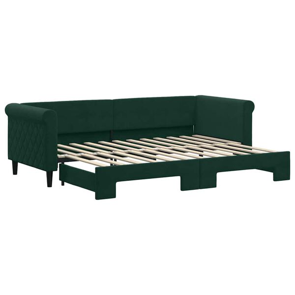vidaXL Lit de jour avec gigogne sans matelas vert fonc&eacute; 80x200 cm