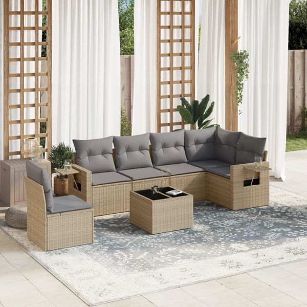 vidaXL Salon de jardin avec coussins 7 pcs beige r&eacute;sine tress&eacute;e