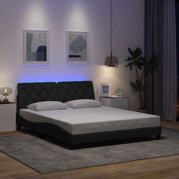 vidaXL Cadre de lit avec LED sans matelas gris fonc&eacute; 160x200 cm tissu