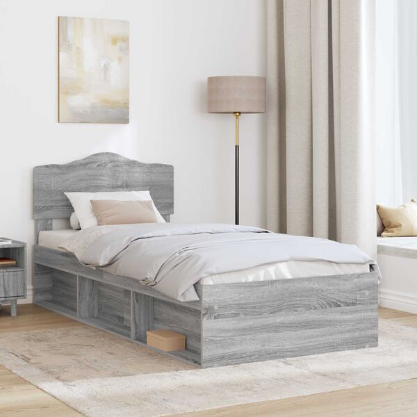 vidaXL Cadre de lit Gris Sonoma 90 x 200 cm Bois de pin massif