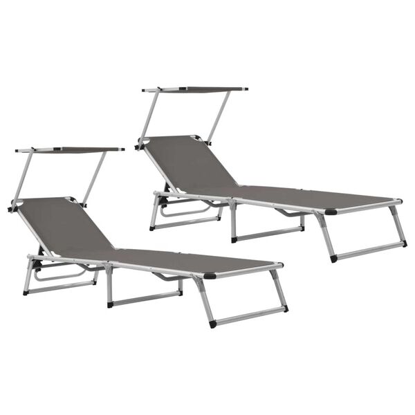 vidaXL Chaises longues pliables et toit lot de 2 Aluminium textil&egrave;ne