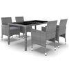 vidaXL Ensemble &agrave; manger de jardin 5 pcs Rotin verre tremp&eacute; Gris