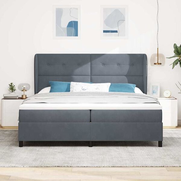 vidaXL Lit &agrave; ressorts avec matelas Gris fonc&eacute; 200 x 200 cm Polyester
