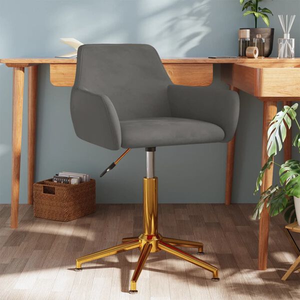 vidaXL Chaise pivotante de bureau Gris fonc&eacute; Velours