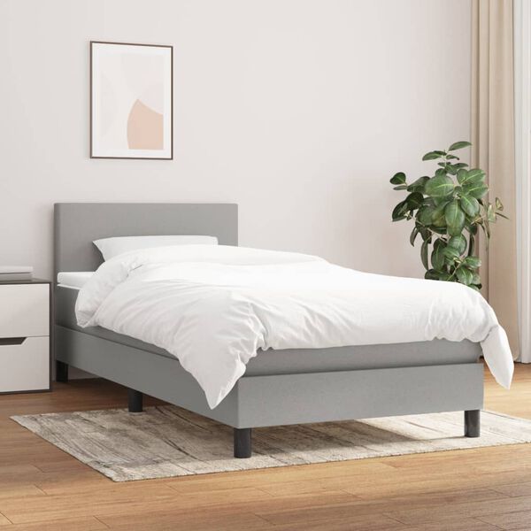 vidaXL Sommier &agrave; lattes de lit et matelas Gris clair 90x190 cm Tissu