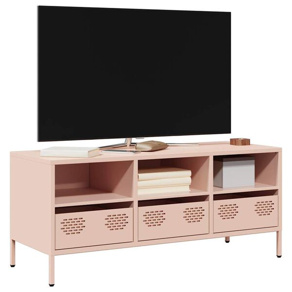 vidaXL Meuble TV rose 101,5x39x43,5 cm acier lamin&eacute; &agrave; froid