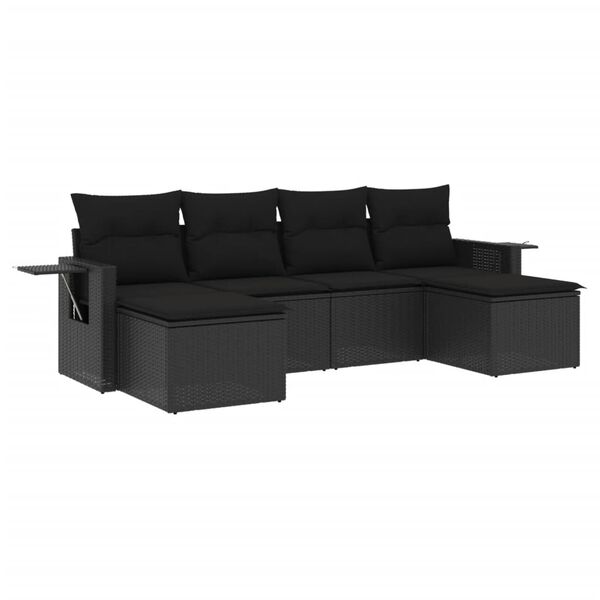 vidaXL Salon de jardin 6 pcs avec coussins noir r&eacute;sine tress&eacute;e