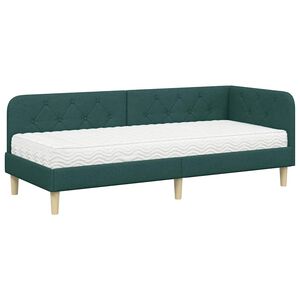 vidaXL Cadre de lit d'angle avec matelas Vert fonc&eacute; 80 x 200 cm tissu