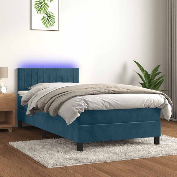 vidaXL Sommier &agrave; lattes de lit et matelas et LED Bleu fonc&eacute; 90x200cm