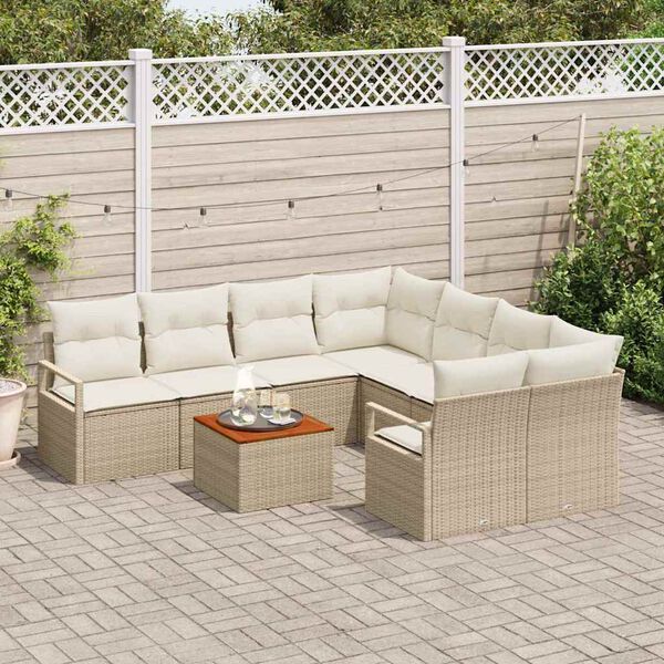 vidaXL Ensemble de canap&eacute; de jardin 9 pcs Beige et cr&egrave;me polyrotin