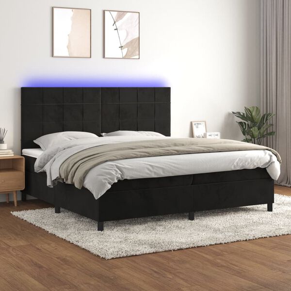 vidaXL Sommier &agrave; lattes de lit matelas et LED Noir 200x200 cm Velours
