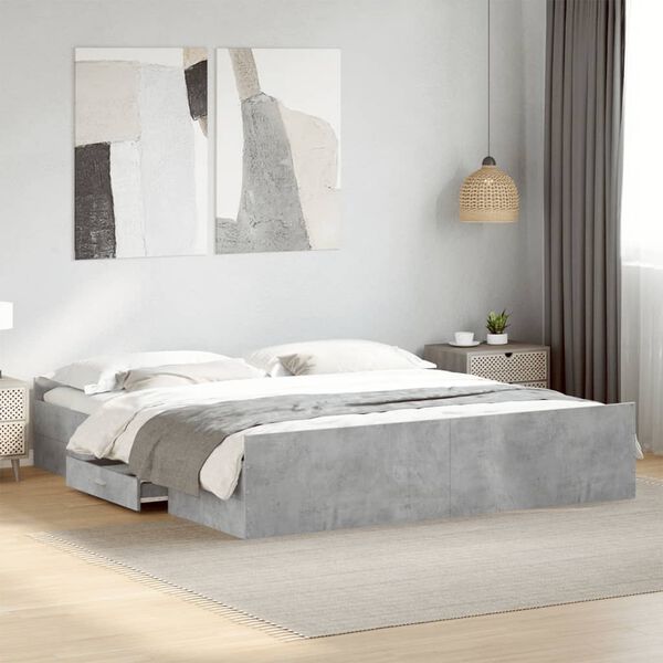 vidaXL Cadre de lit avec tiroirs sans matelas gris b&eacute;ton 180x200 cm