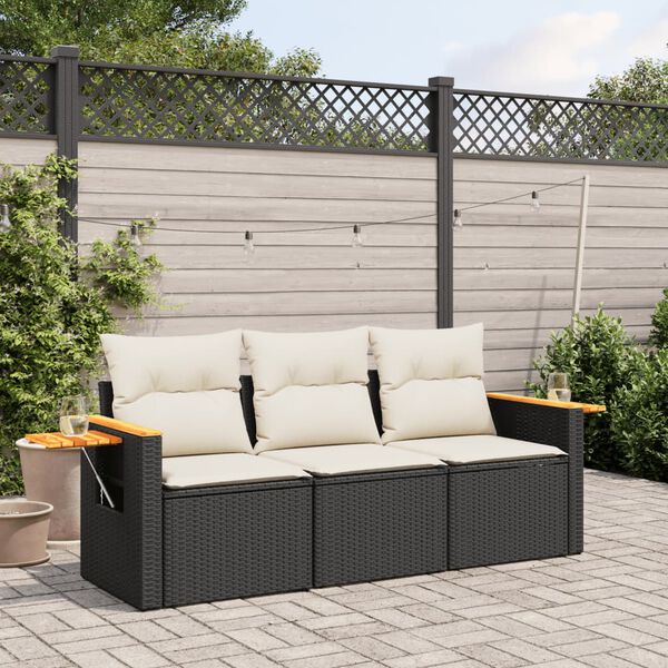 vidaXL Salon de jardin 3 pcs avec coussins noir r&eacute;sine tress&eacute;e