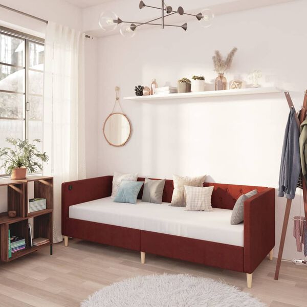 vidaXL Lit avec matelas et USB Rouge bordeaux Tissu 90x200 cm