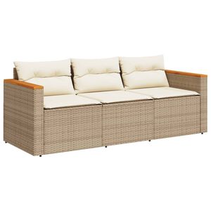 vidaXL Canap&eacute; de jardin avec coussins 3 places beige r&eacute;sine tress&eacute;e