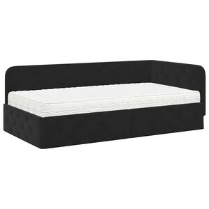 vidaXL Cadre de lit d'angle avec matelas Noir 90 x 190 cm Velours