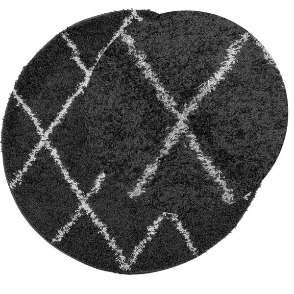 vidaXL Tapis shaggy &agrave; poils longs moderne noir et cr&egrave;me &Oslash; 160 cm