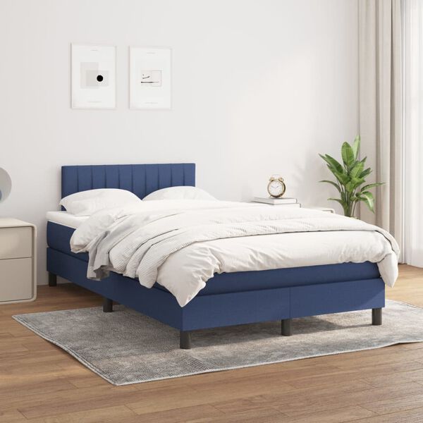 vidaXL Sommier &agrave; lattes de lit avec matelas Bleu 120x200 cm Tissu