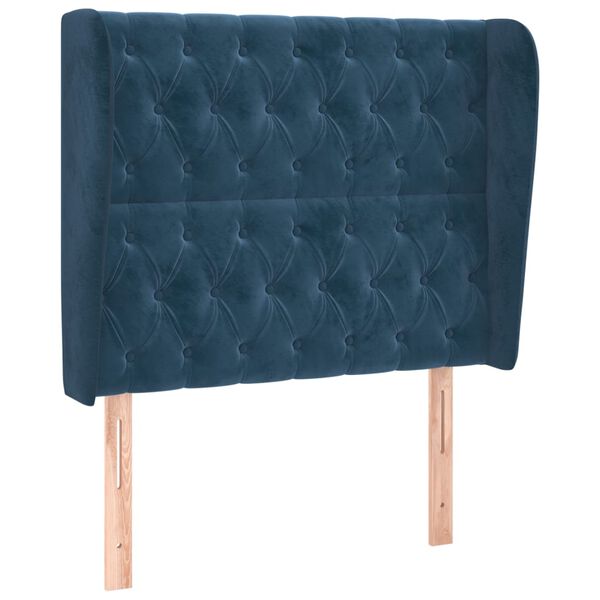 vidaXL T&ecirc;te de lit avec oreilles Bleu fonc&eacute; 103x23x118/128 cm Velours