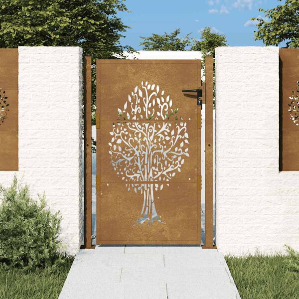 vidaXL Portail de jardin 100x125 cm en acier Corten avec motif arbre
