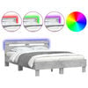 vidaXL Cadre de lit avec LED sans matelas gris b&eacute;ton 135x190 cm
