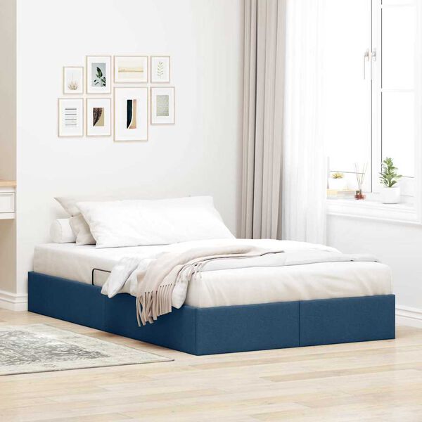vidaXL Lit de Rangement avec matelas Bleu 120 x 200 cm tissu