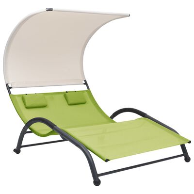 vidaXL Chaise longue double avec auvent textilène vert
