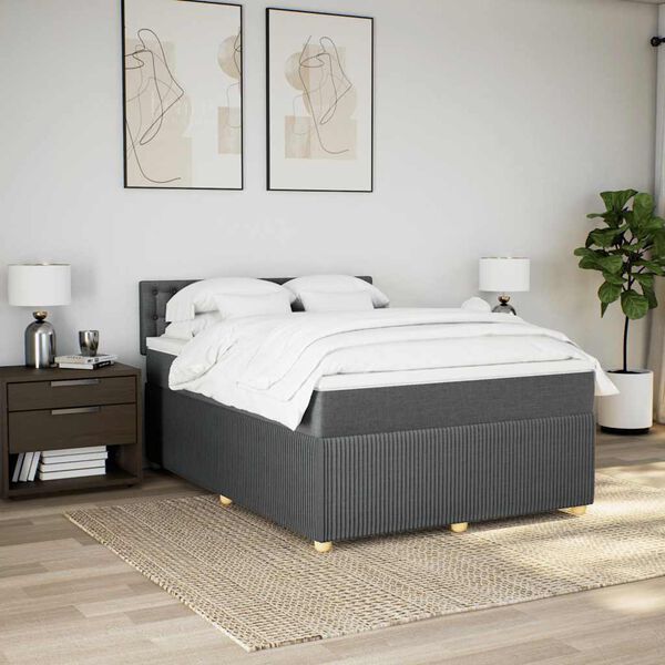 vidaXL Sommier &agrave; lattes de lit avec matelas Gris fonc&eacute; 160x200cm Tissu