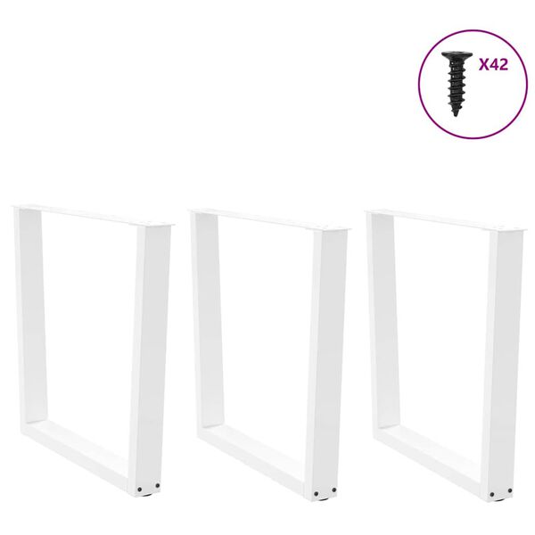 vidaXL Pieds de table &agrave; manger en forme de V, 3 pi&egrave;ces, blanc, 80 x (72-73,3) cm, acier