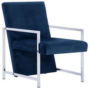 vidaXL Fauteuil avec pieds chrom&eacute;s Bleu Velours