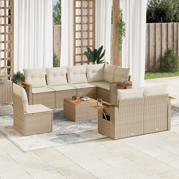 vidaXL Salon de jardin avec coussins 9 pcs beige r&eacute;sine tress&eacute;e