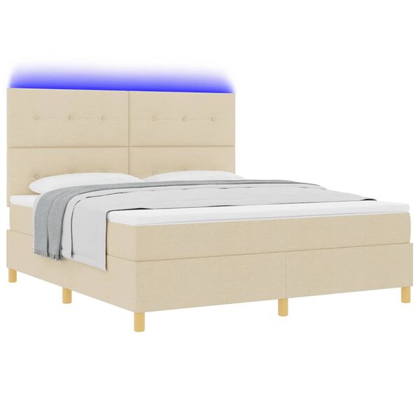 vidaXL Lit &agrave; ressort LED avec matelas Cr&egrave;me 180 x 200 cm tissu