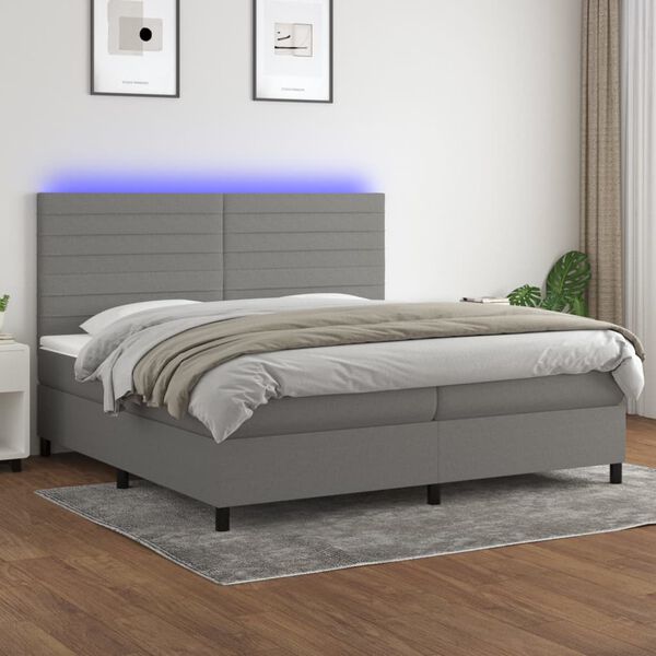 vidaXL Sommier &agrave; lattes de lit et matelas et LED Gris fonc&eacute; 200x200 cm