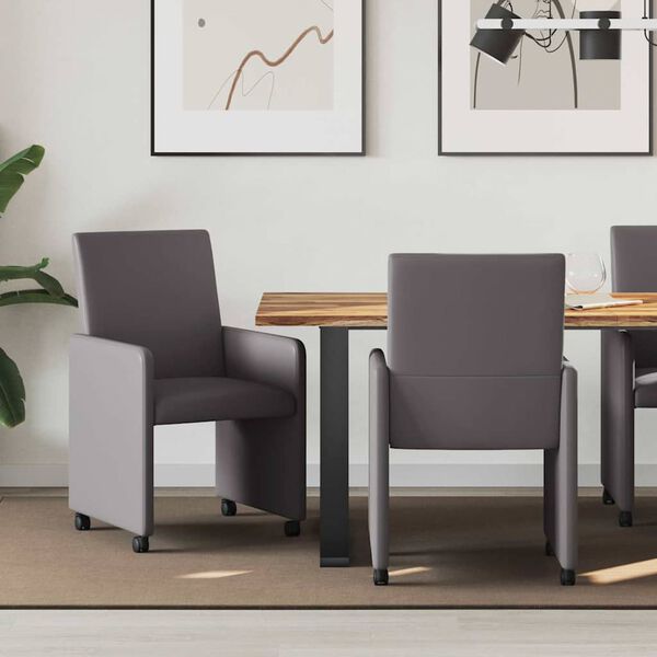 vidaXL Chaises de Salle &agrave; Manger avec Roues 2 pcs Gris 57 x 66 x 94 cm