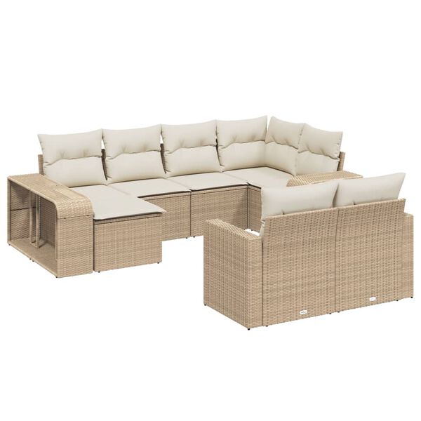 vidaXL Salon de jardin avec coussins 10 pcs beige r&eacute;sine tress&eacute;e