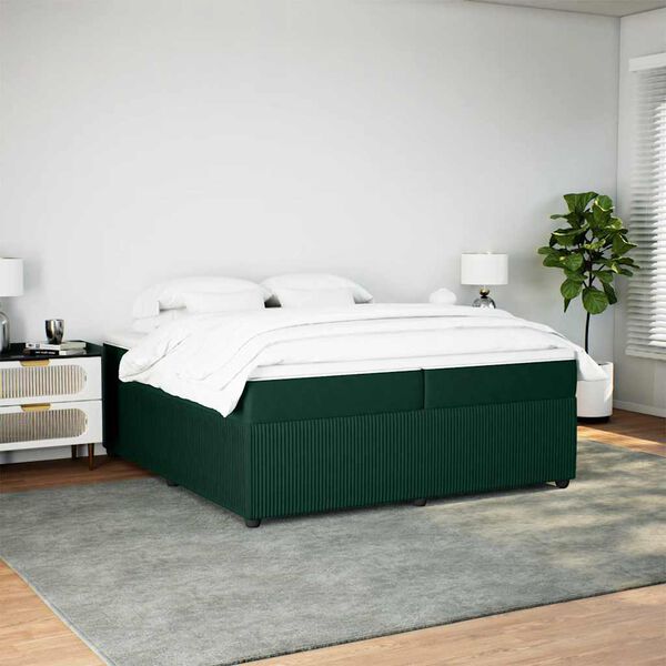 vidaXL Sommier &agrave; lattes de lit et matelas Vert fonc&eacute; 200x200cm Velours