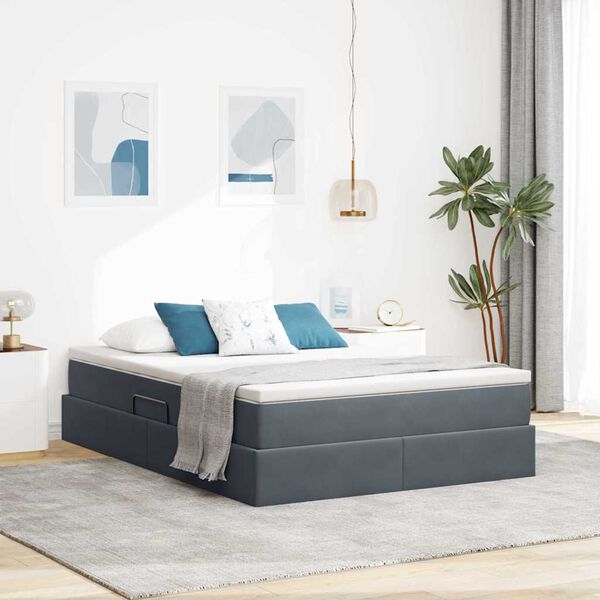 vidaXL Lit avec rangement et matelas Gris fonc&eacute; 140 x 190 cm Velours