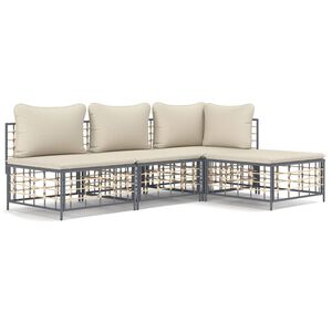 vidaXL Salon de jardin 4 pcs avec coussins anthracite r&eacute;sine tress&eacute;e