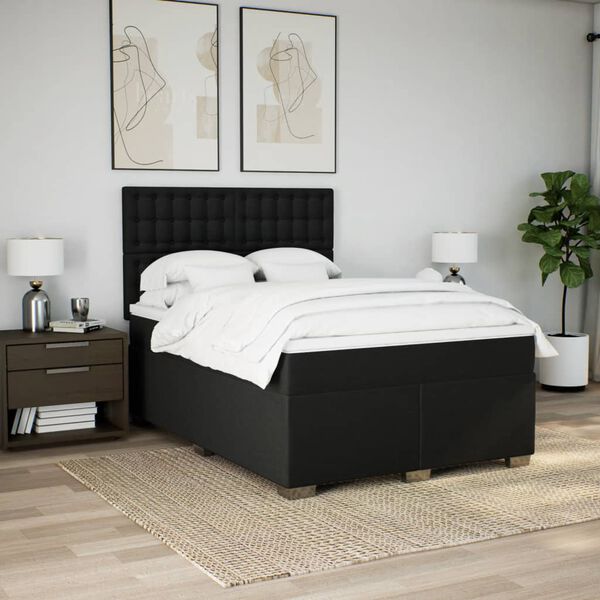 vidaXL Sommier &agrave; lattes de lit avec matelas Noir 140x190 cm Tissu