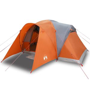 vidaXL Tente familiale &agrave; d&ocirc;me 6 personnes gris et orange imperm&eacute;able