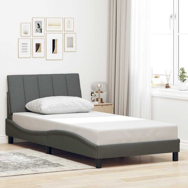 vidaXL Cadre de lit sans matelas Hanko gris fonc&eacute; 100x200 cm tissu
