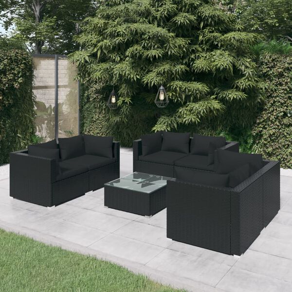 vidaXL Salon de jardin 7 pcs avec coussins R&eacute;sine tress&eacute;e Noir