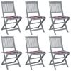 vidaXL Chaises pliantes 6 pi&egrave;ces avec coussins en bois d'acacia massif