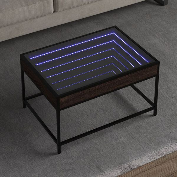 vidaXL Table basse avec LED infini ch&ecirc;ne marron 70x50x41 cm