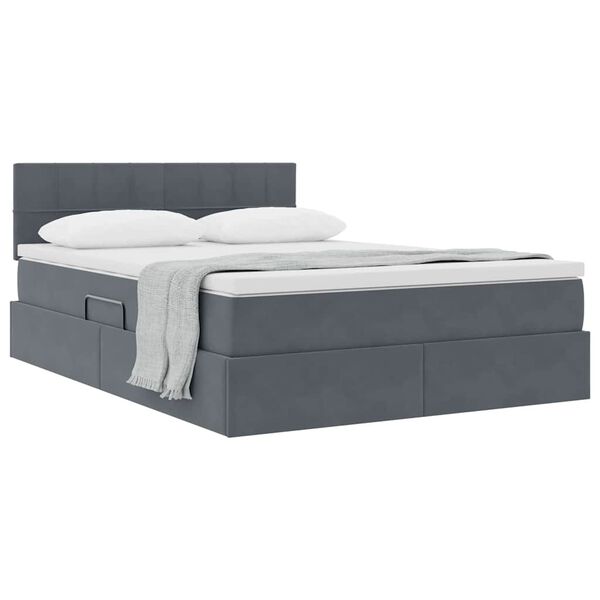 vidaXL Lit de Rangement avec matelas Gris fonc&eacute; 140 x 190 cm Velours